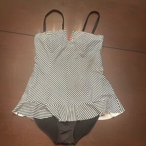 NWOT SPANX Black and White Striped One Piece Swimsuit